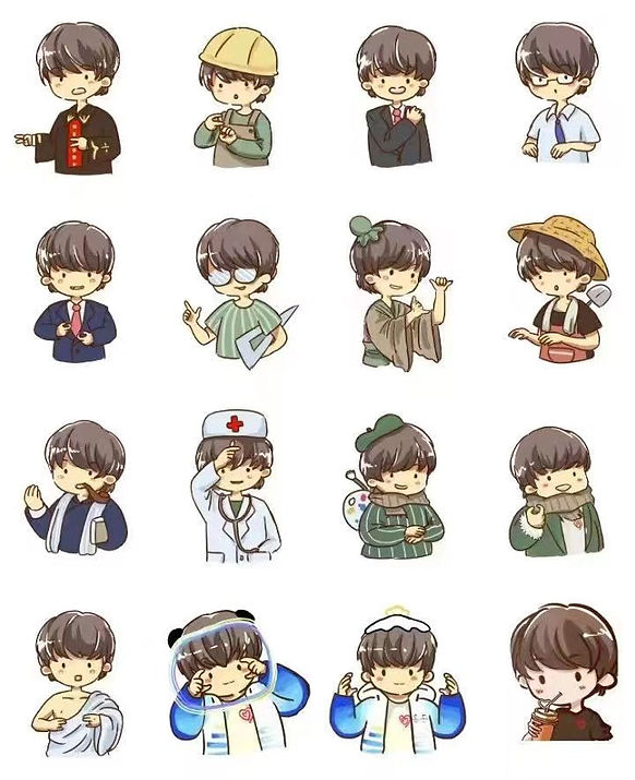 由戎开雨创作的16副职业相关的手语打法卡通画
